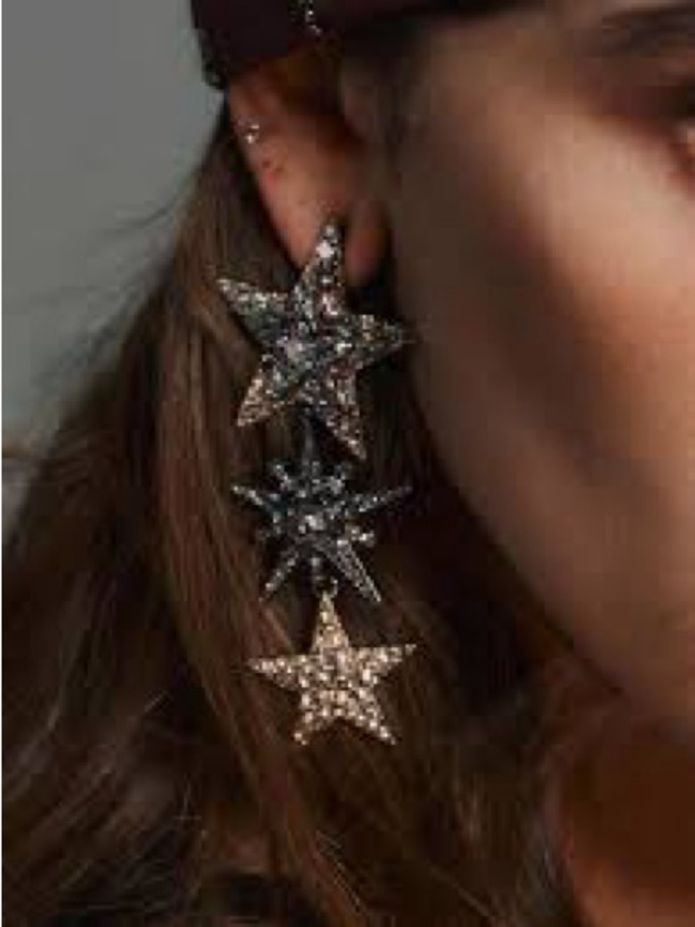 Zara Triple Star Drop Earrings - Black and Gold